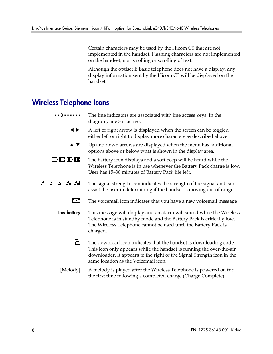 Wireless telephone icons | Polycom SpectraLink 1725-36143-001 User Manual | Page 8 / 21