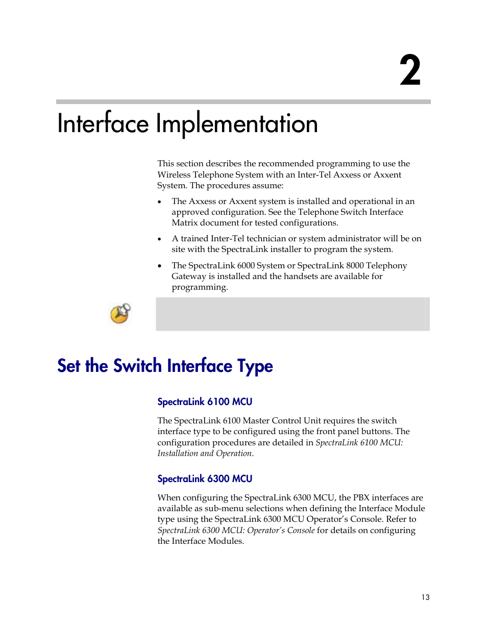 Interface implementation, Set the switch interface type | Polycom KH 150 SE User Manual | Page 13 / 17