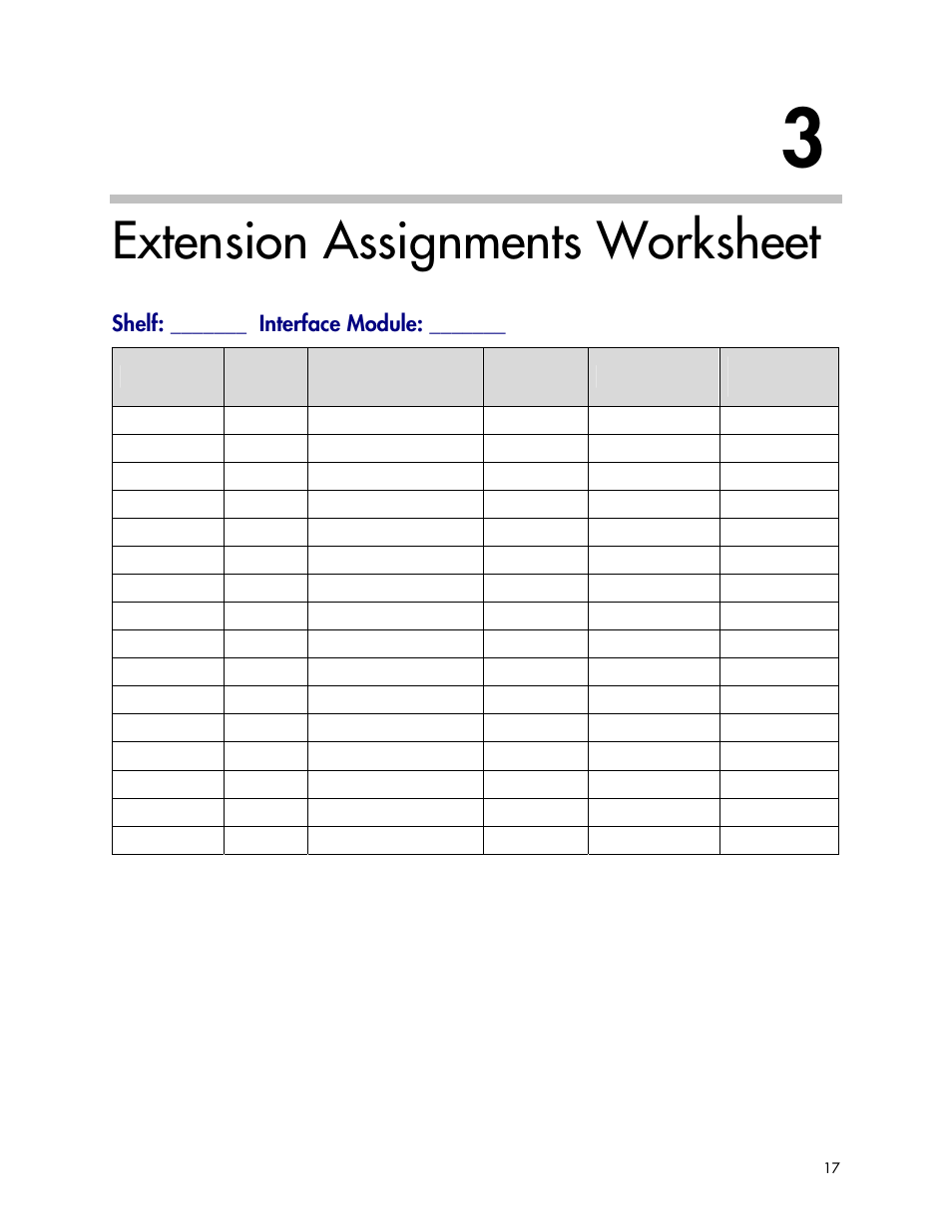 Extension assignments worksheet, Shelf: _______ interface module | Polycom KH 150 SE User Manual | Page 17 / 17