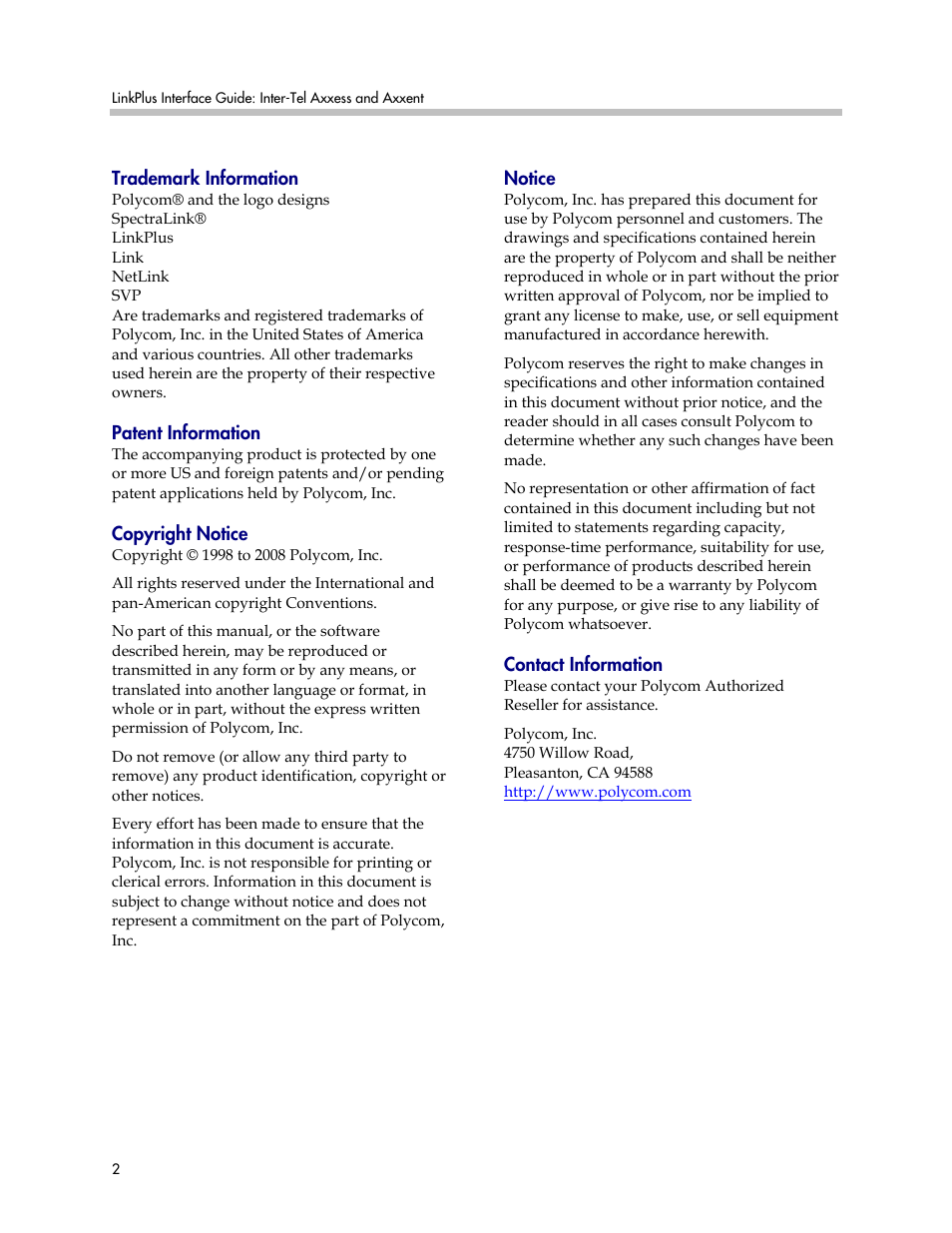 Polycom KH 150 SE User Manual | Page 2 / 17