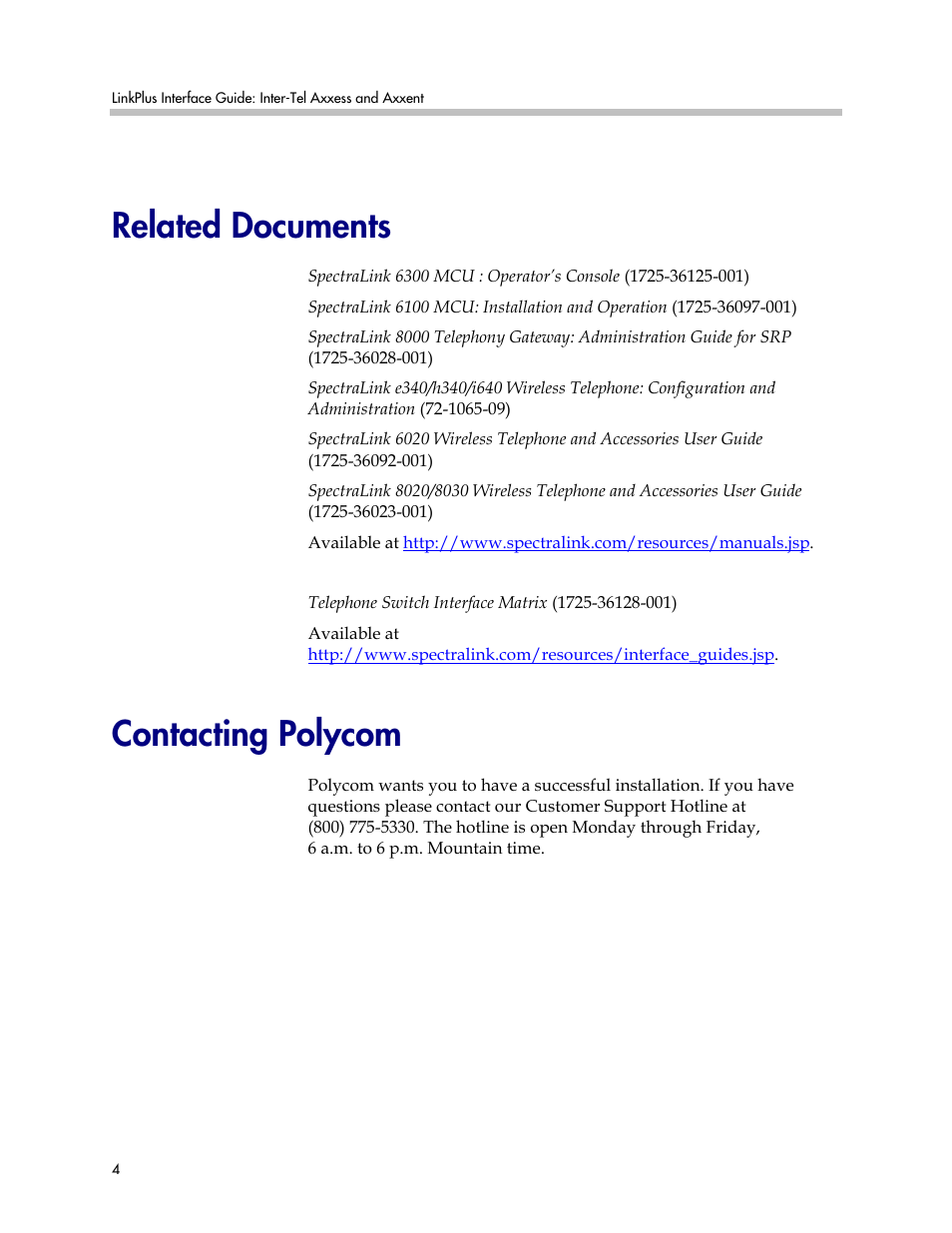 Related documents, Contacting polycom | Polycom KH 150 SE User Manual | Page 4 / 17