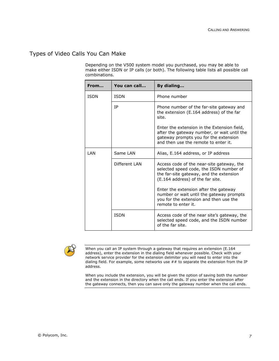 Types of video calls you can make | Polycom V500 User Manual | Page 11 / 27