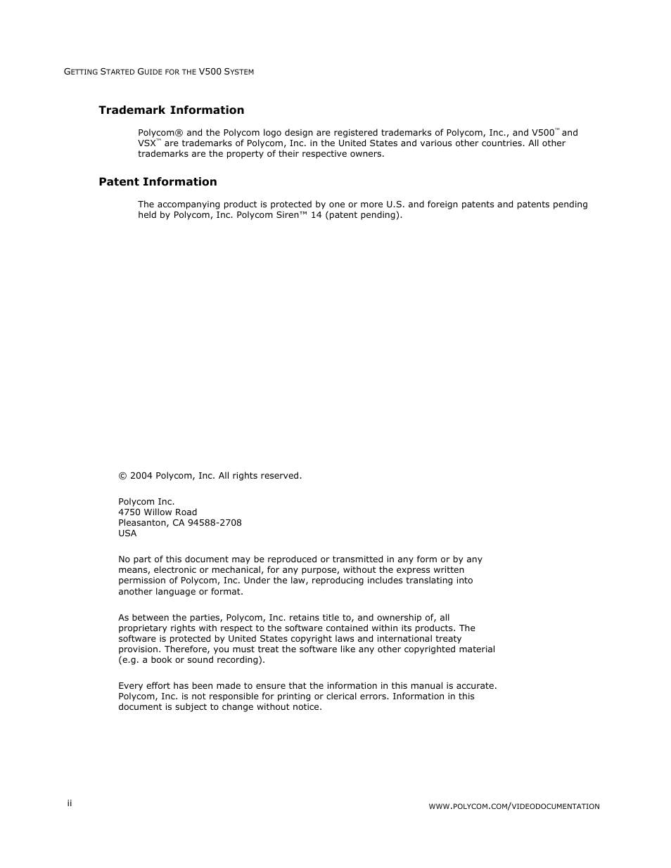 Polycom V500 User Manual | Page 2 / 27