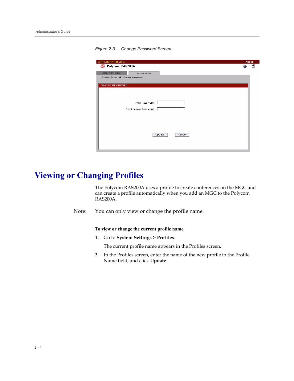 Viewing or changing profiles, Viewing or changing profiles -4 | Polycom RAS200A User Manual | Page 12 / 28