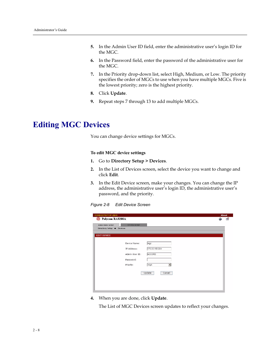 Editing mgc devices, Editing mgc devices -8 | Polycom RAS200A User Manual | Page 16 / 28