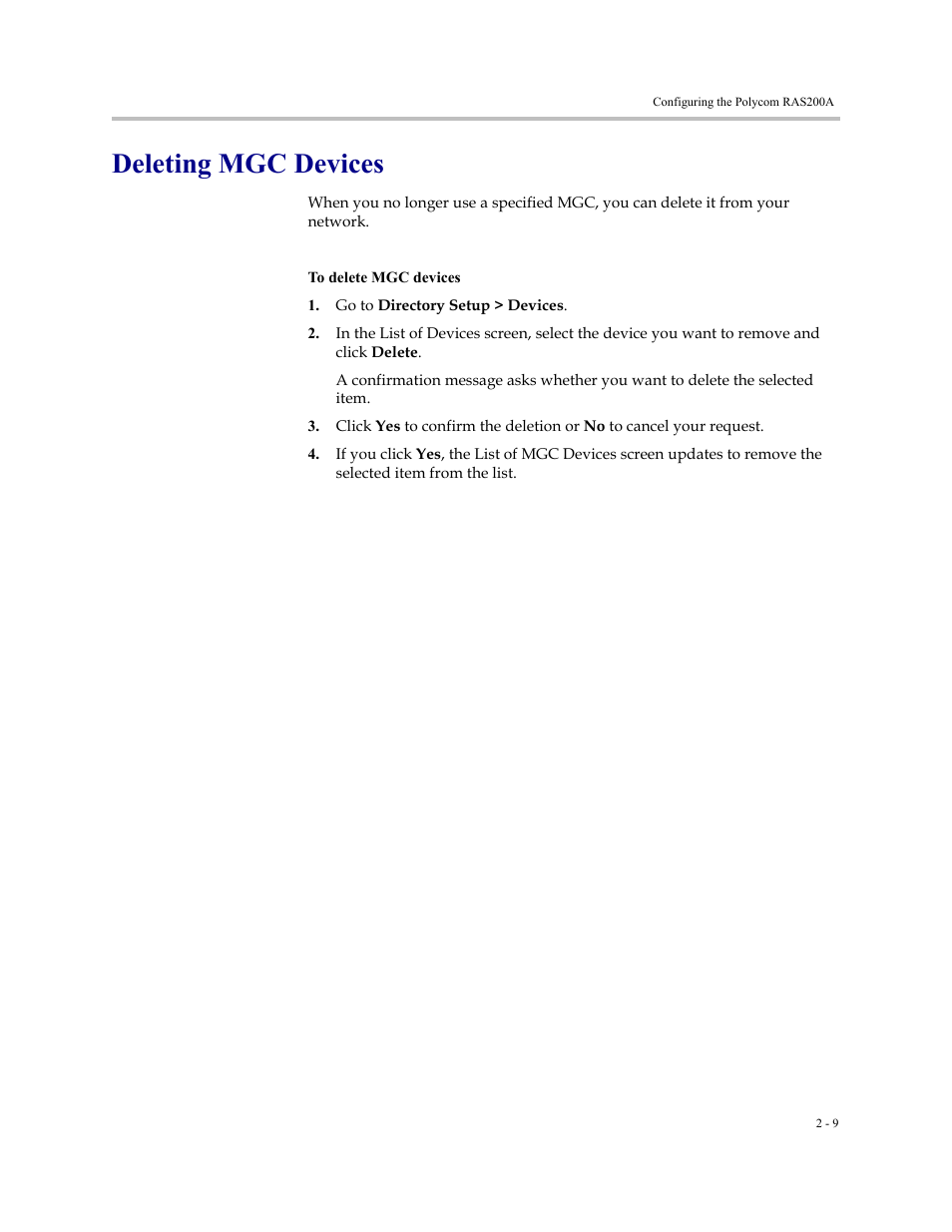 Deleting mgc devices, Deleting mgc devices -9 | Polycom RAS200A User Manual | Page 17 / 28