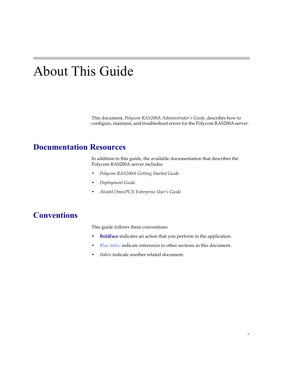 About this guide, Documentation resources, Conventions | Polycom RAS200A User Manual | Page 5 / 28