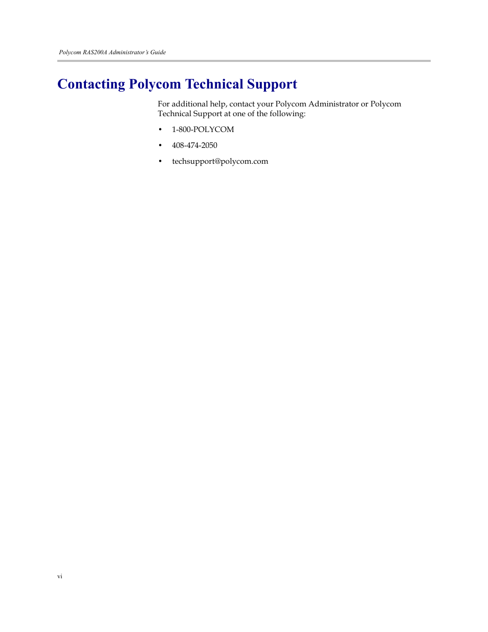 Contacting polycom technical support | Polycom RAS200A User Manual | Page 6 / 28