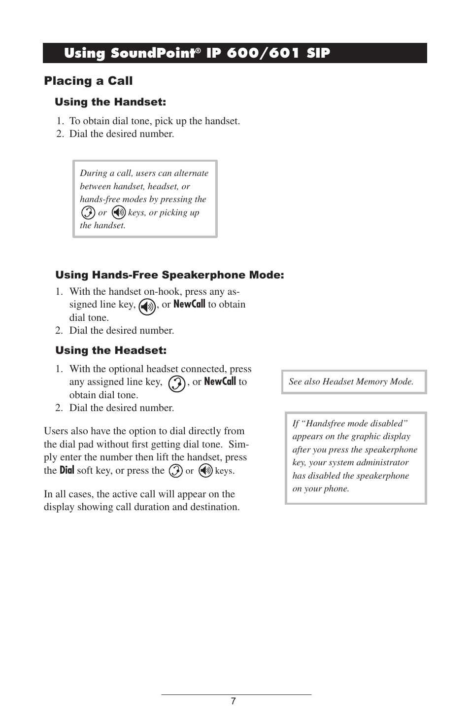 Using.soundpoint, Placing a call | Polycom IP 600/601 User Manual | Page 10 / 39