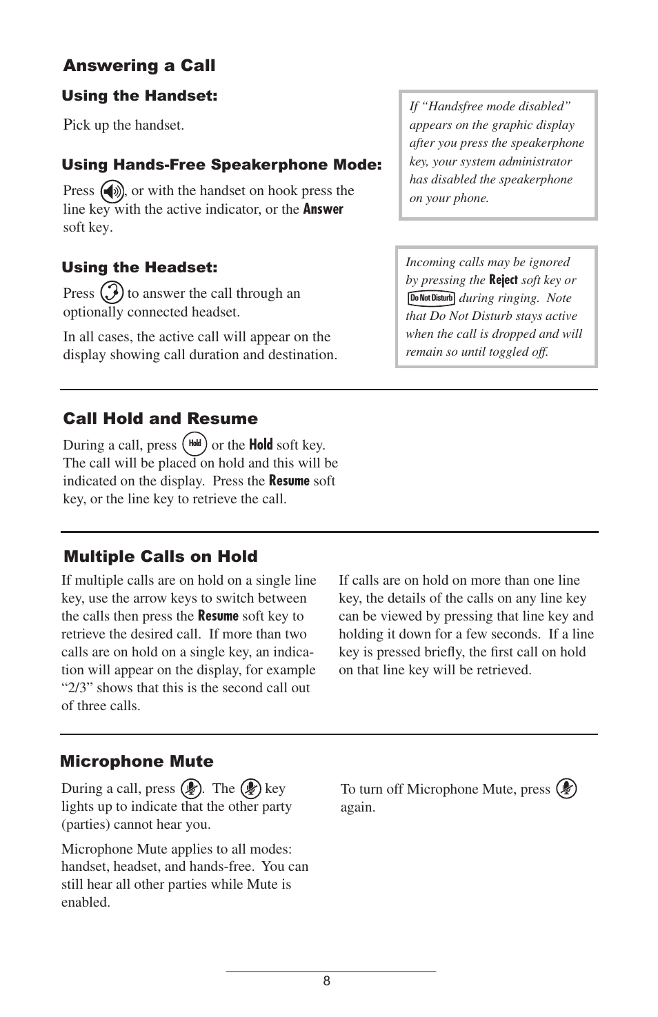 Answering a call, Call hold and resume, Multiple calls on hold microphone mute | Polycom IP 600/601 User Manual | Page 11 / 39
