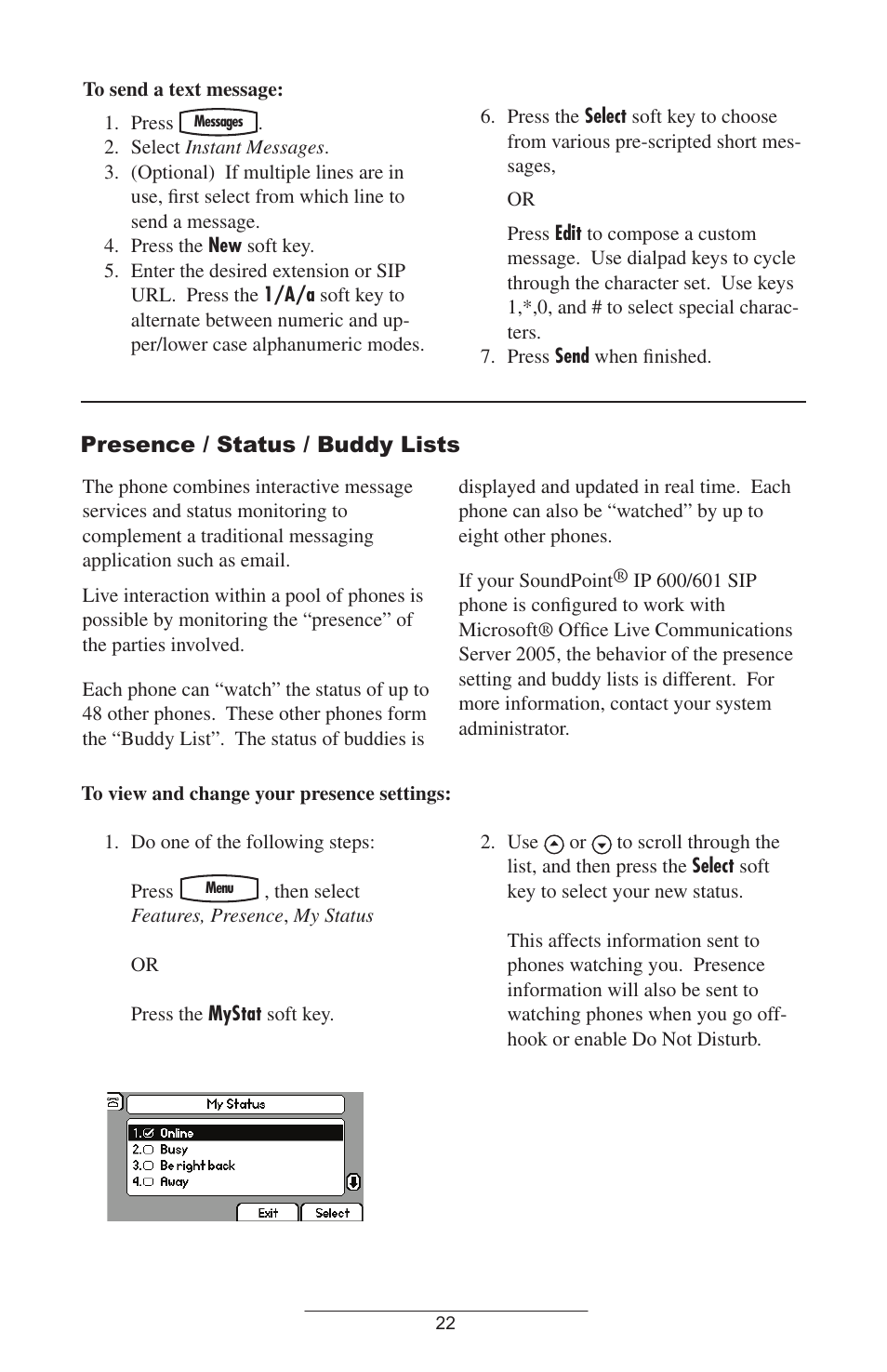 Presence / status / buddy lists | Polycom IP 600/601 User Manual | Page 25 / 39