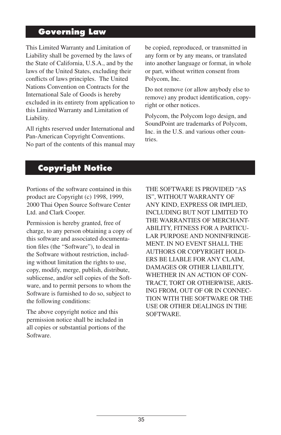 Copyright.notice, Governing.law | Polycom IP 600/601 User Manual | Page 38 / 39