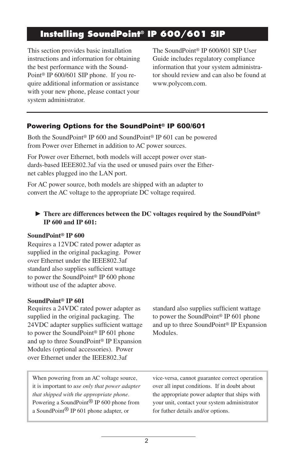 Installing.soundpoint | Polycom IP 600/601 User Manual | Page 5 / 39