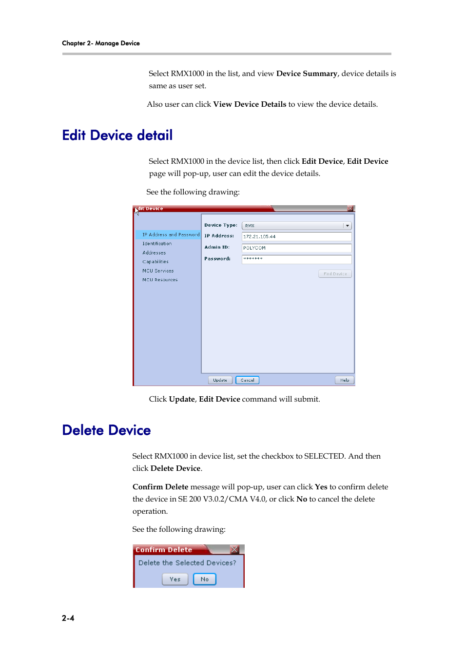 Edit device detail, Delete device | Polycom V4.0 INTEGRATION SE 200 V3.0.2/CMA User Manual | Page 10 / 23