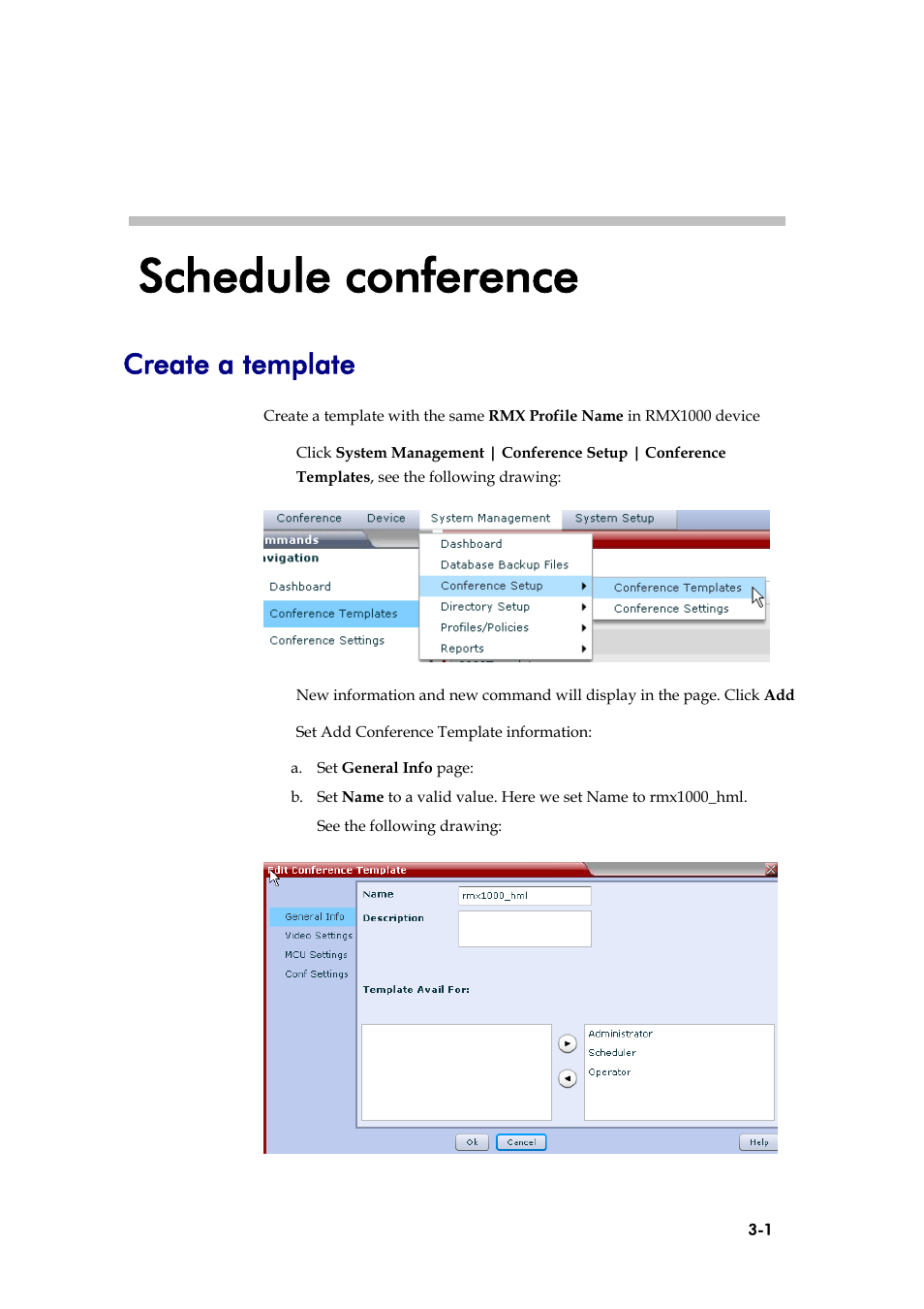 Schedule conference, Create a template | Polycom V4.0 INTEGRATION SE 200 V3.0.2/CMA User Manual | Page 11 / 23