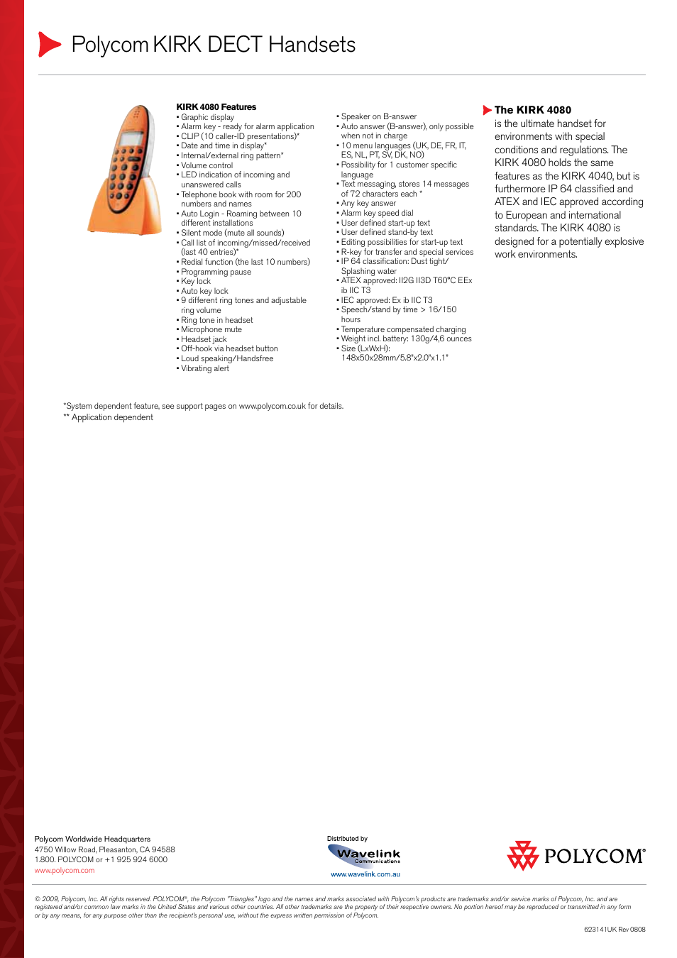 Polycom, Kirk dect handsets | Polycom KIRK Wireless Handsets 7010 User Manual | Page 4 / 4