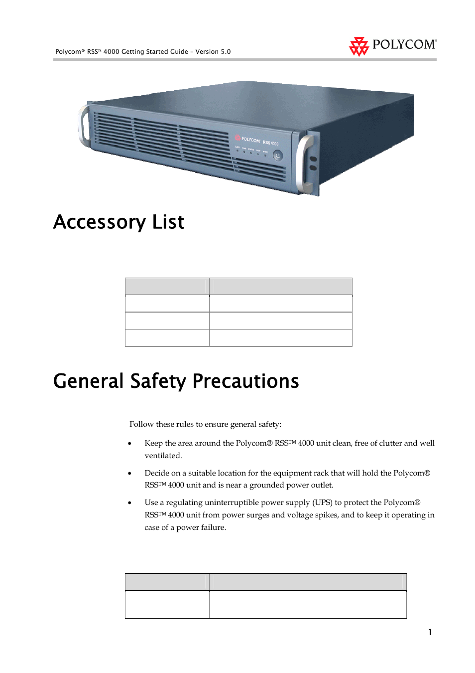 Accessory list, General safety precautions | Polycom 3150-30828-001 User Manual | Page 4 / 14
