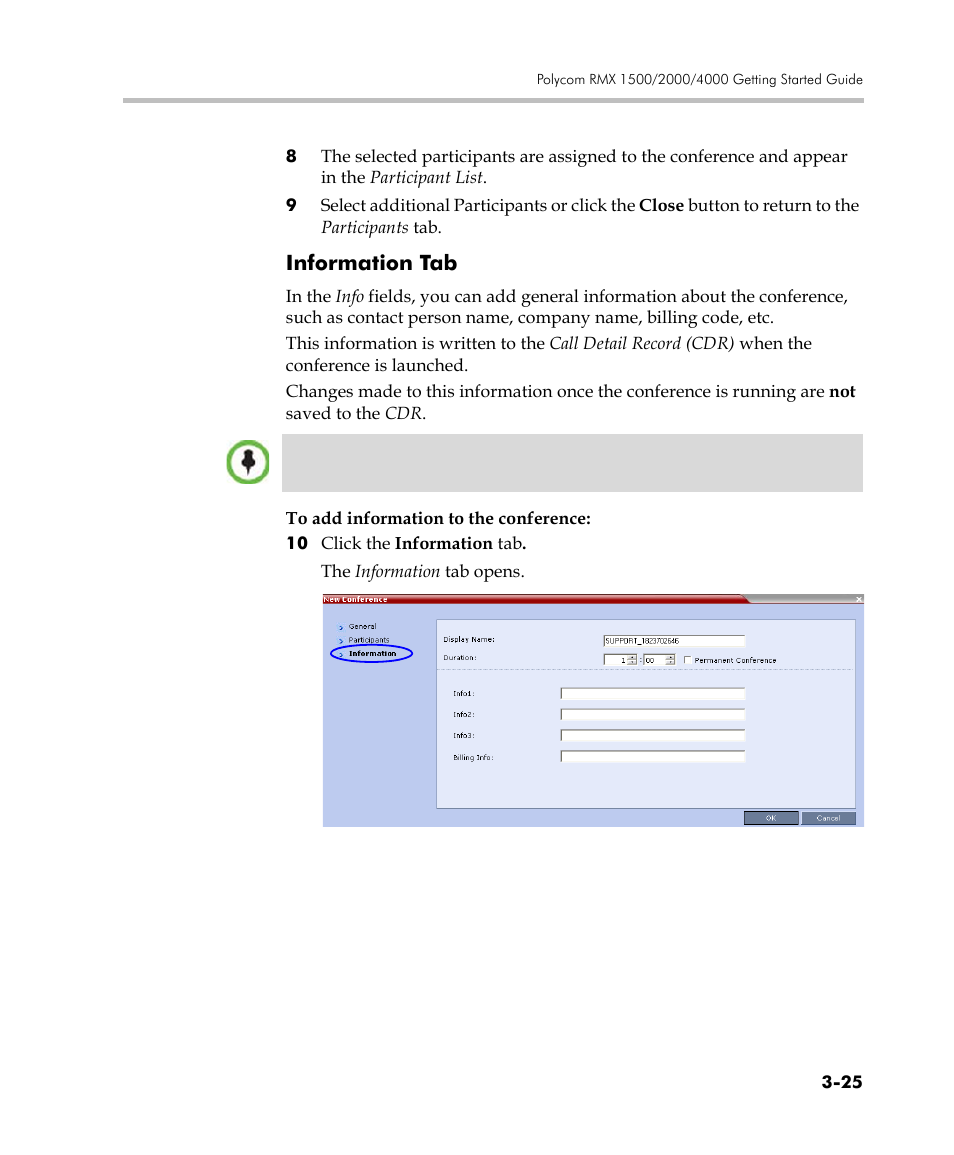 Information tab, Information tab -25 | Polycom DOC2560C User Manual | Page 103 / 188
