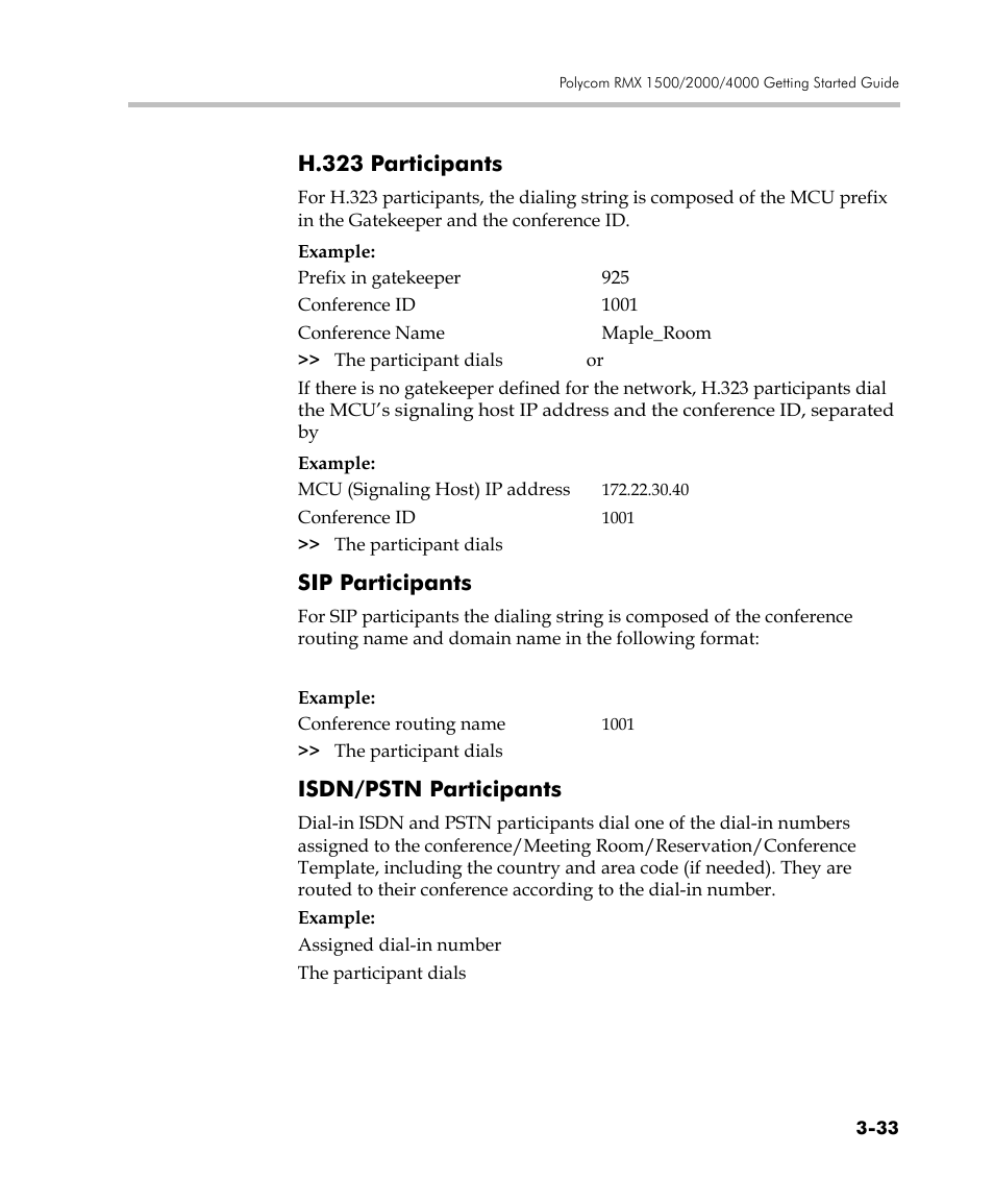 H.323 participants, Sip participants, Isdn/pstn participants | Polycom DOC2560C User Manual | Page 111 / 188