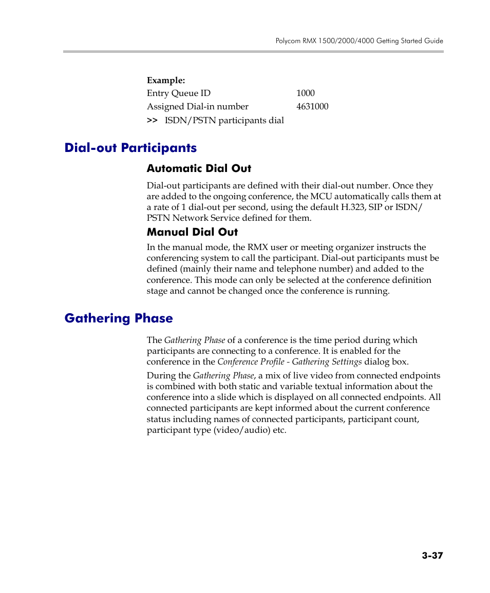 Dial-out participants, Automatic dial out, Gathering phase | Dial-out participants -37, Automatic dial out -37, Gathering phase -37 | Polycom DOC2560C User Manual | Page 115 / 188