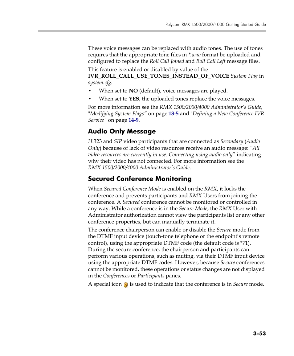 Audio only message, Secured conference monitoring | Polycom DOC2560C User Manual | Page 131 / 188