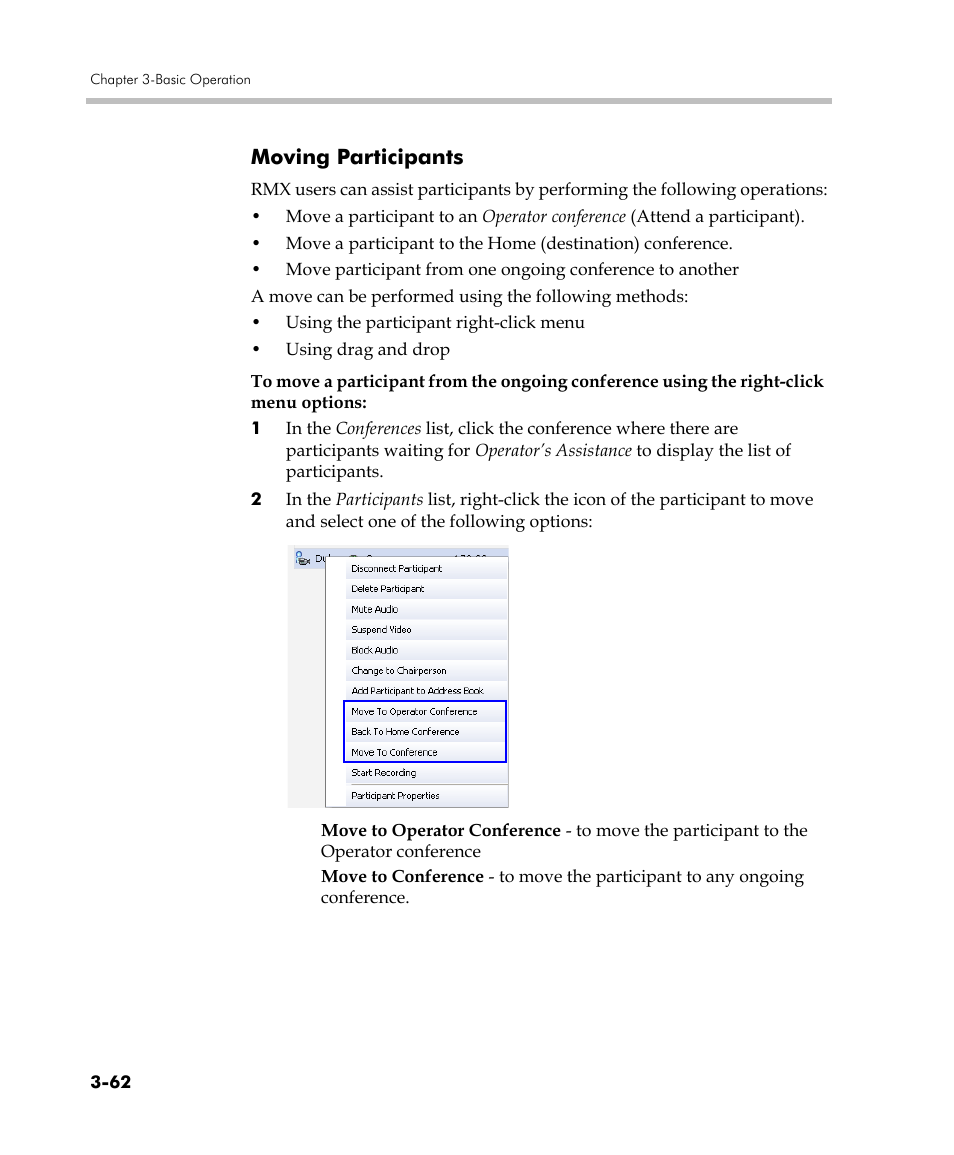 Moving participants, Moving participants -62 | Polycom DOC2560C User Manual | Page 140 / 188