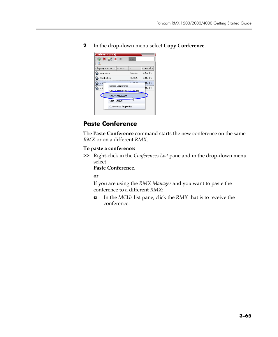 Paste conference, Paste conference -65 | Polycom DOC2560C User Manual | Page 143 / 188