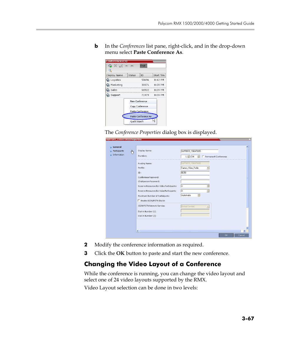 Changing the video layout of a conference, Changing the video layout of a conference -67 | Polycom DOC2560C User Manual | Page 145 / 188