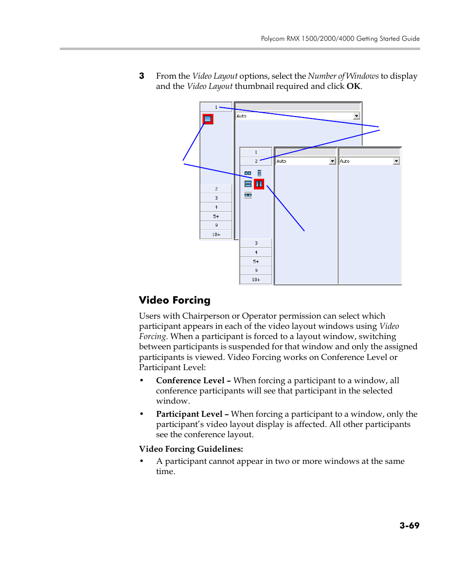 Video forcing, Video forcing -69 | Polycom DOC2560C User Manual | Page 147 / 188