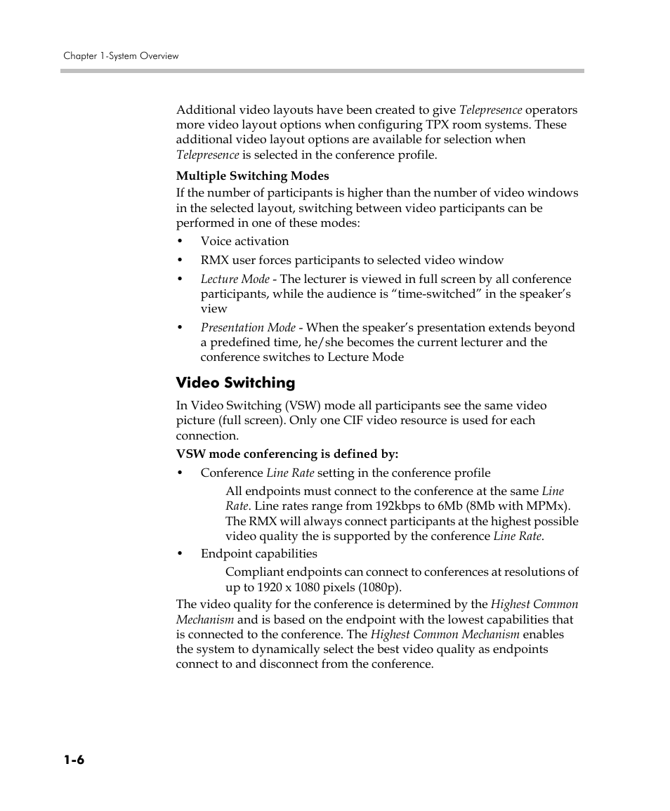 Video switching, Video switching -6 | Polycom DOC2560C User Manual | Page 16 / 188