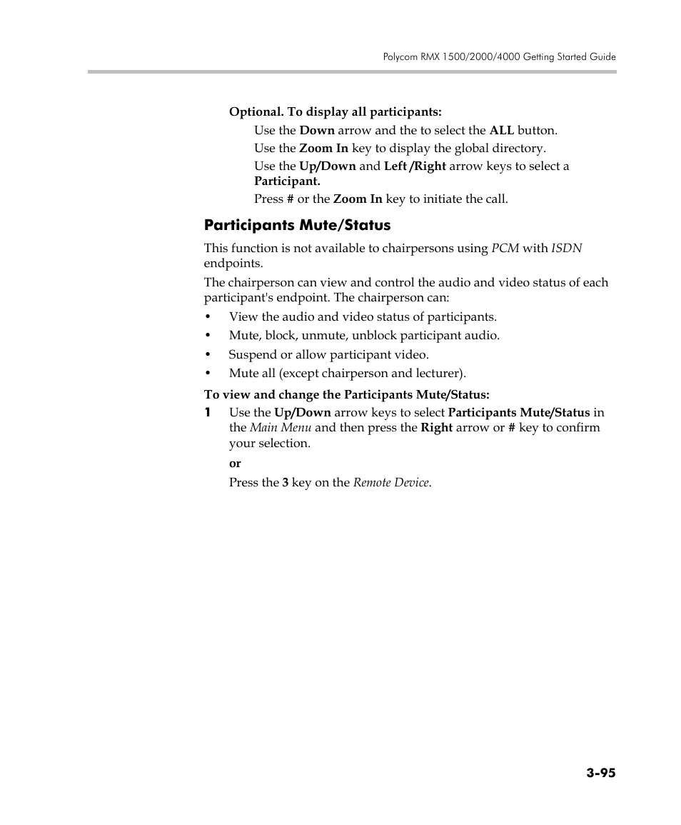 Participants mute/status, Participants mute/status -95 | Polycom DOC2560C User Manual | Page 173 / 188