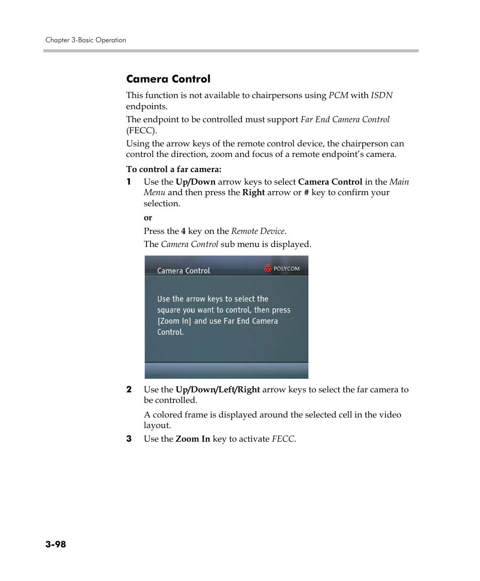 Camera control, Camera control -98 | Polycom DOC2560C User Manual | Page 176 / 188