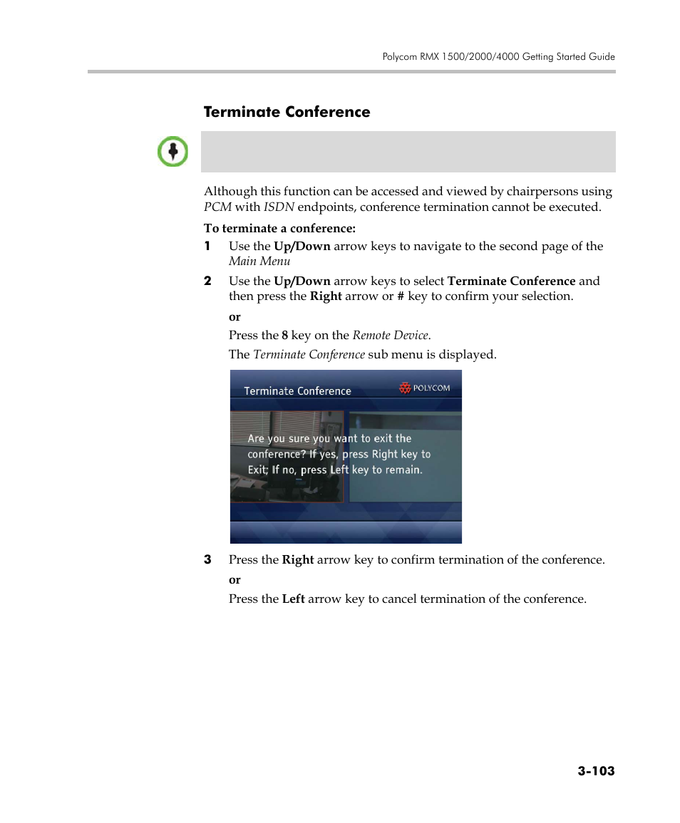 Terminate conference, Terminate conference -103 | Polycom DOC2560C User Manual | Page 181 / 188