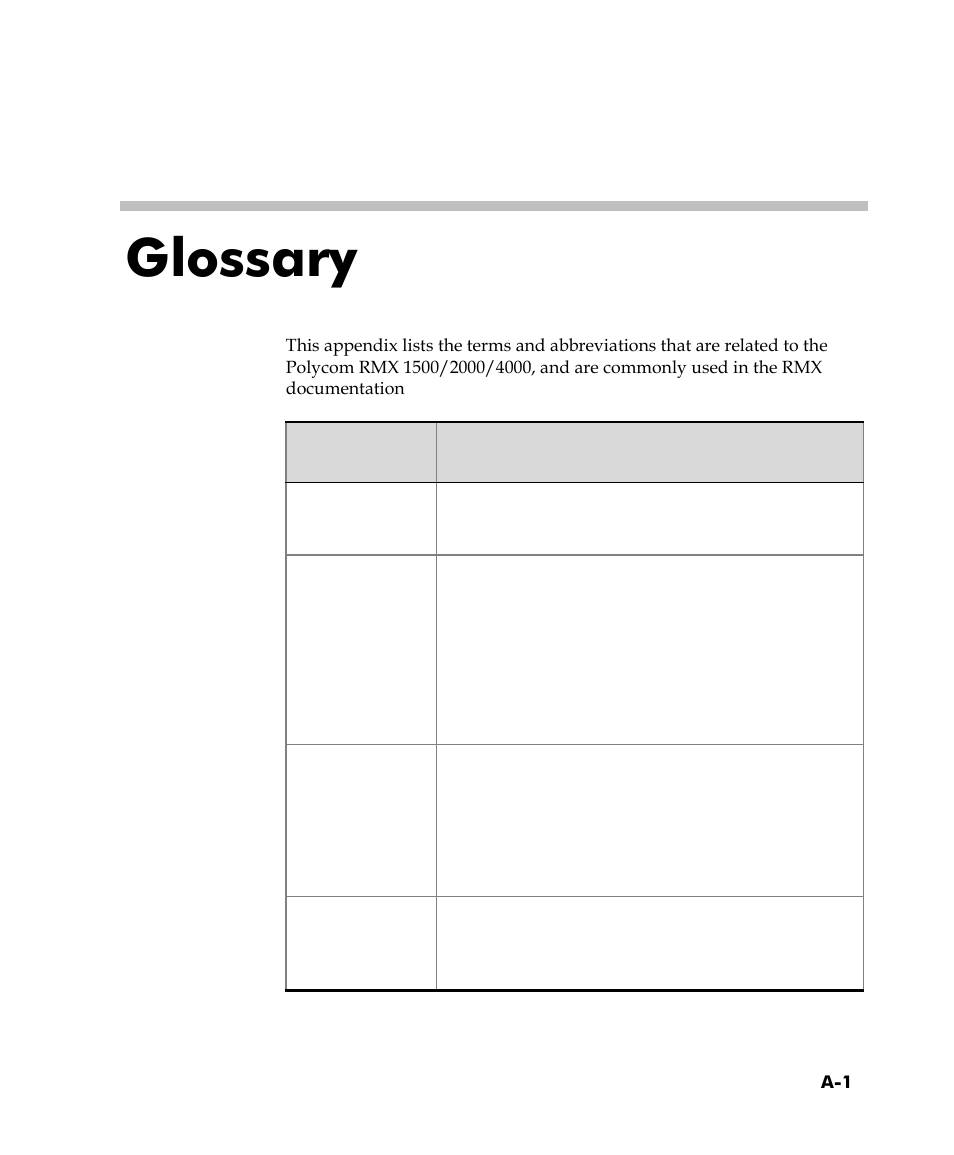 Glossary, Appendix a | Polycom DOC2560C User Manual | Page 183 / 188