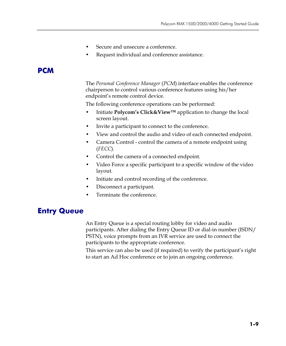 Entry queue, Pcm -9 entry queue -9 | Polycom DOC2560C User Manual | Page 19 / 188