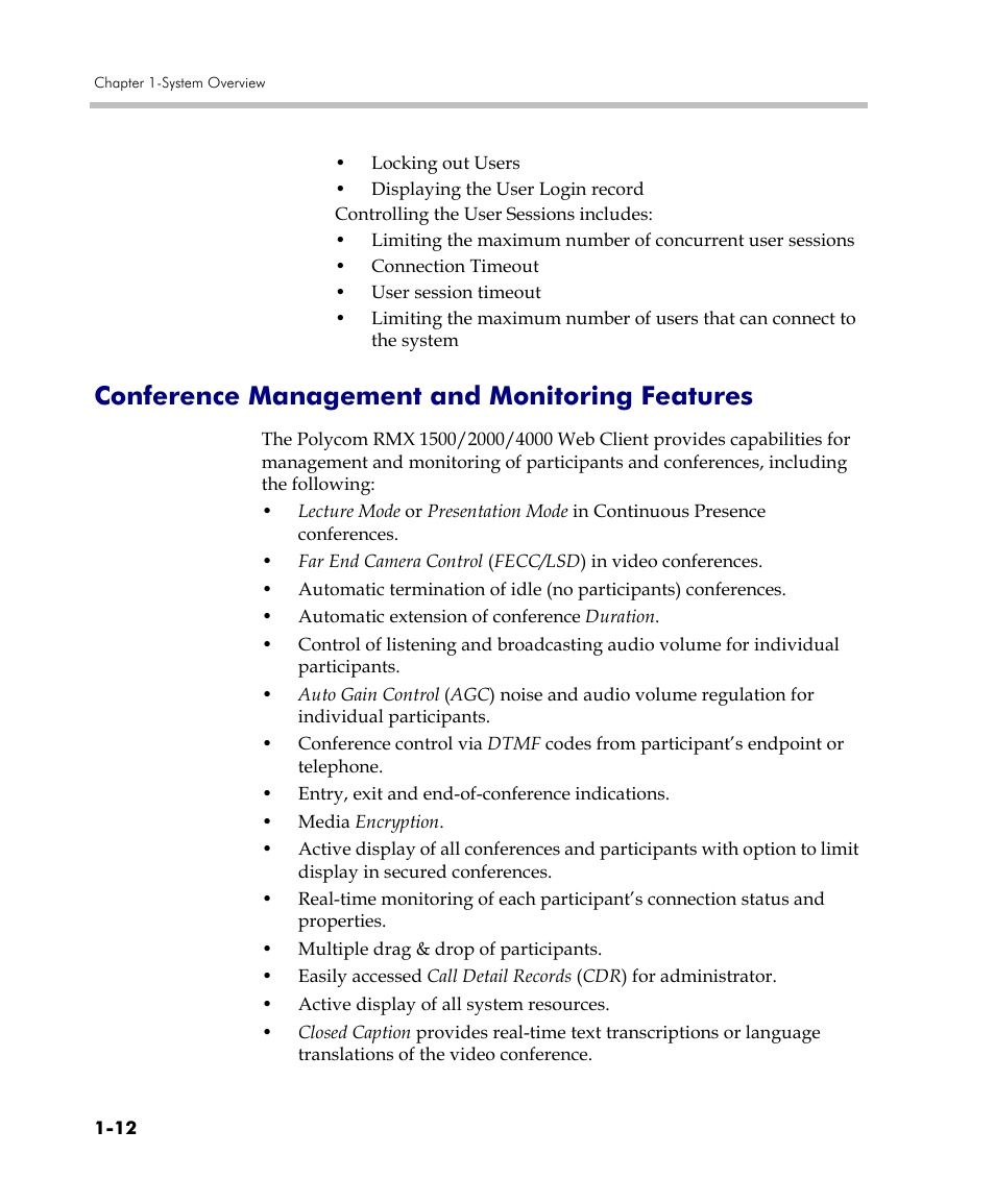 Conference management and monitoring features, Conference management and monitoring features -12 | Polycom DOC2560C User Manual | Page 22 / 188