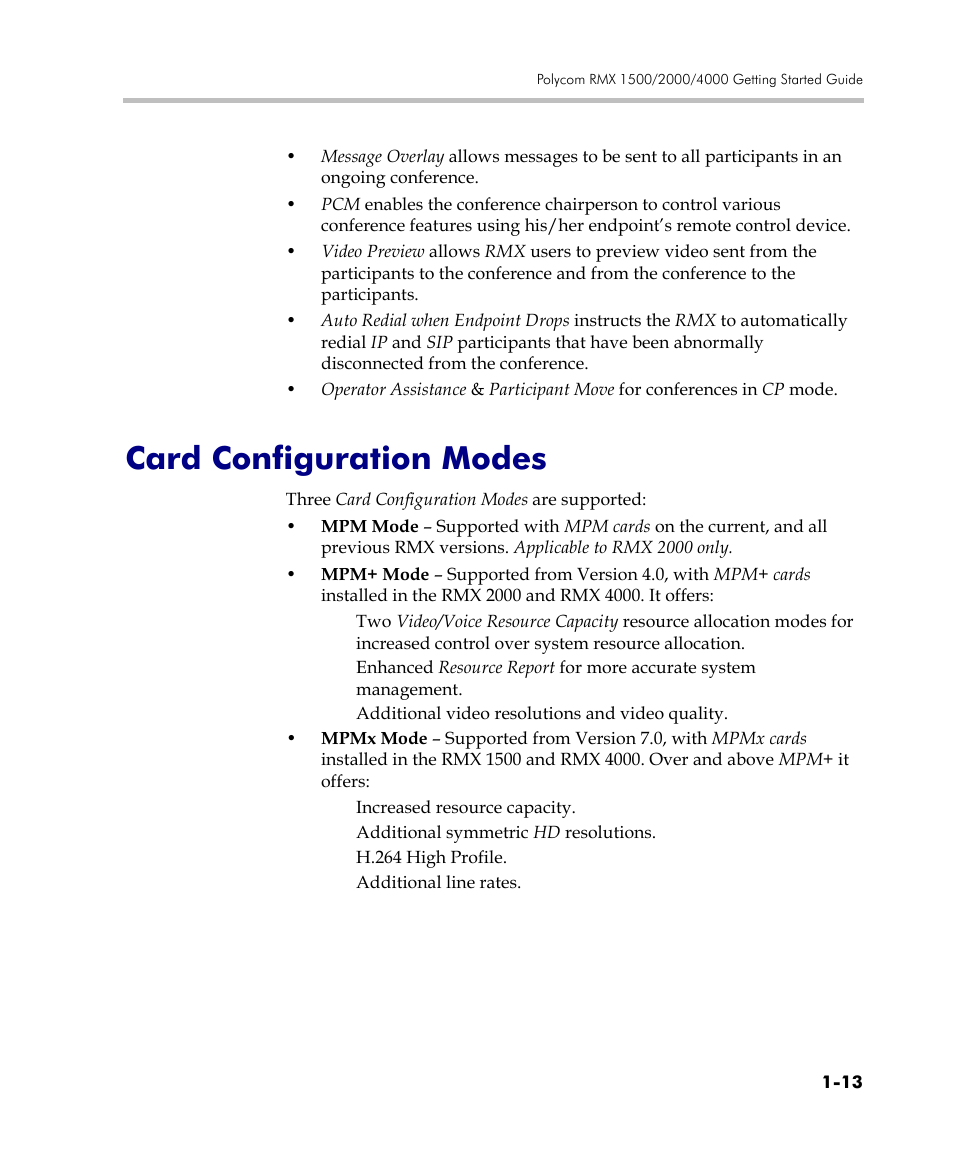 Card configuration modes, Card configuration modes -13 | Polycom DOC2560C User Manual | Page 23 / 188