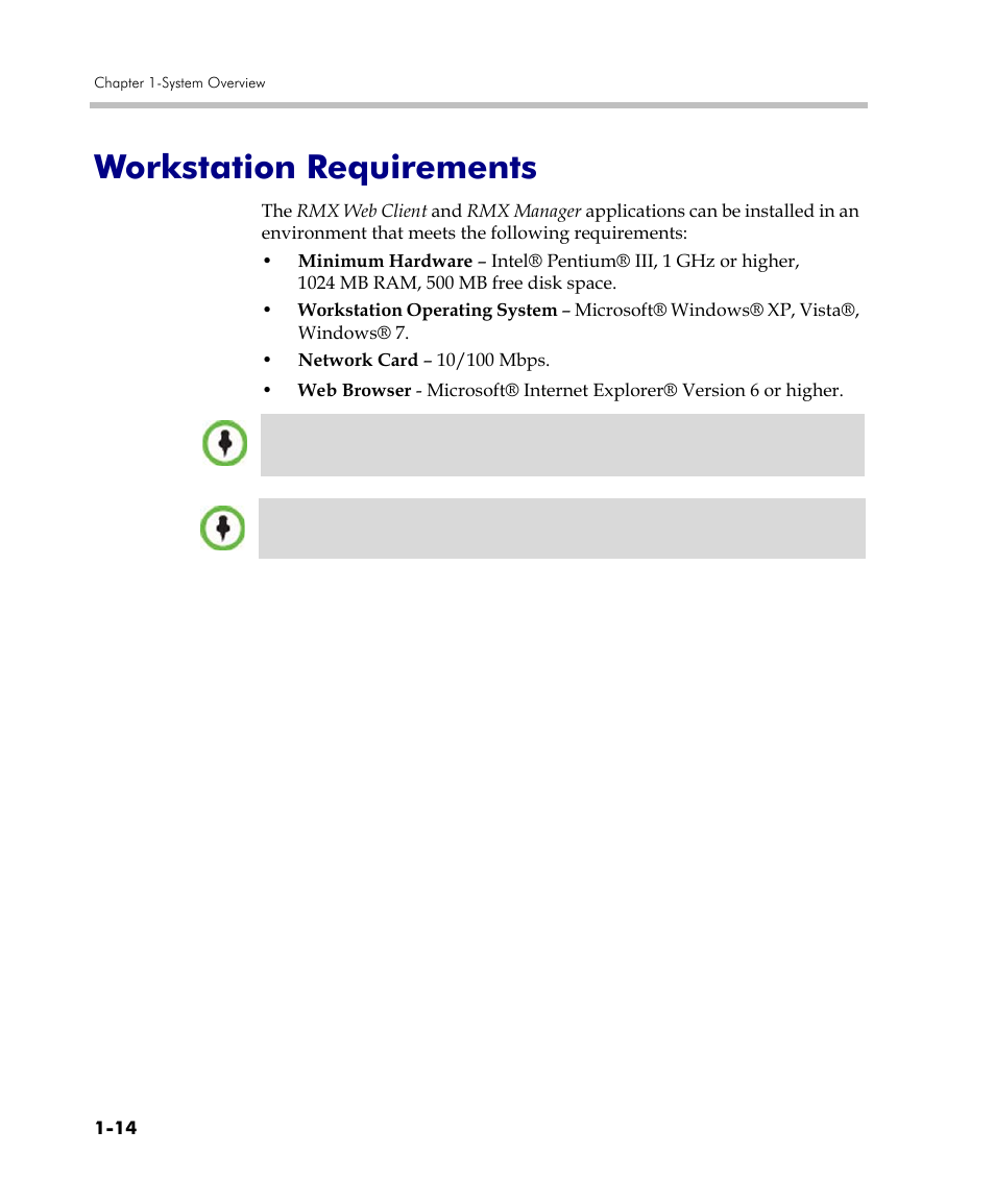 Workstation requirements, Workstation requirements -14 | Polycom DOC2560C User Manual | Page 24 / 188