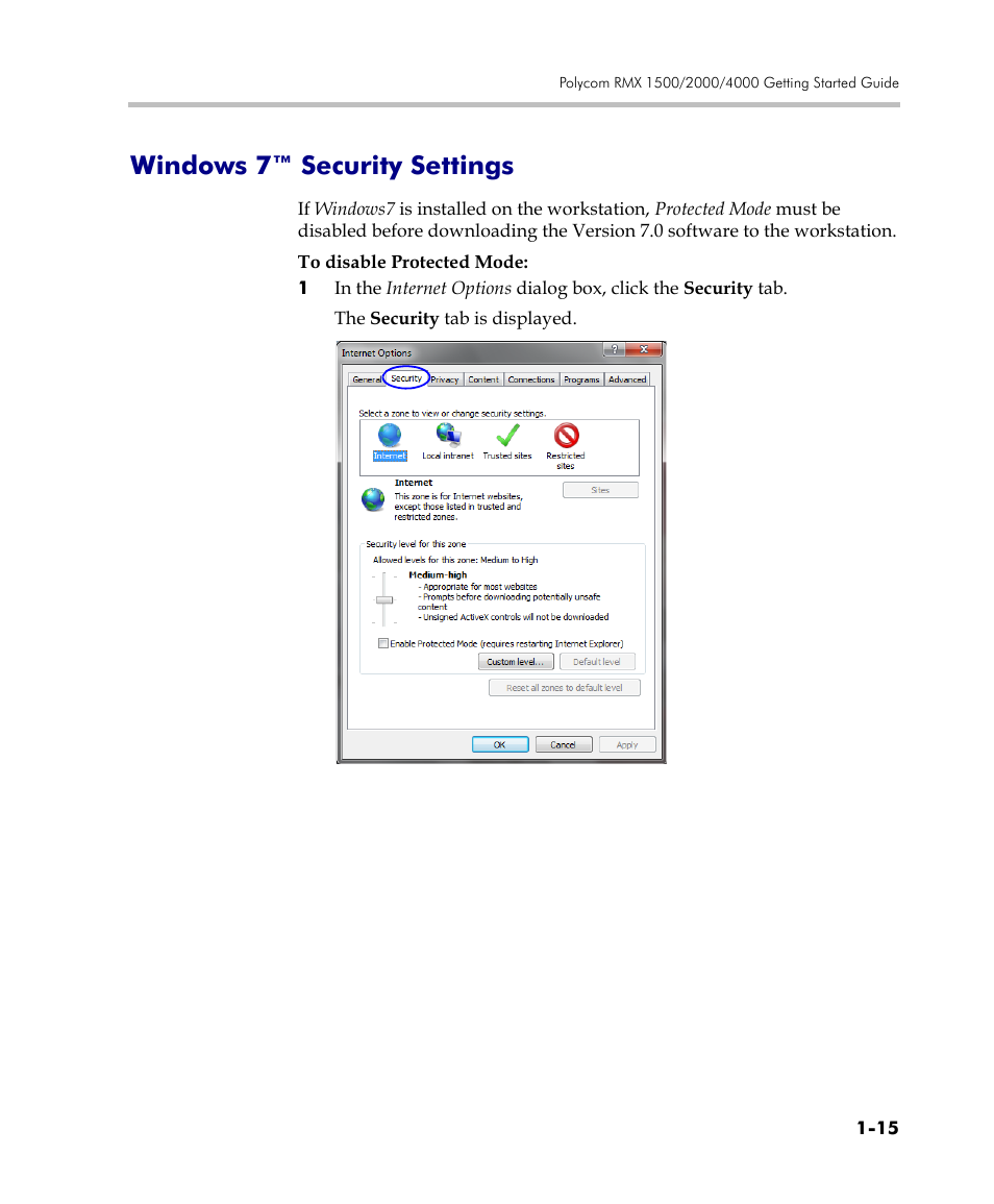 Windows 7™ security settings, Windows 7™ security settings -15 | Polycom DOC2560C User Manual | Page 25 / 188