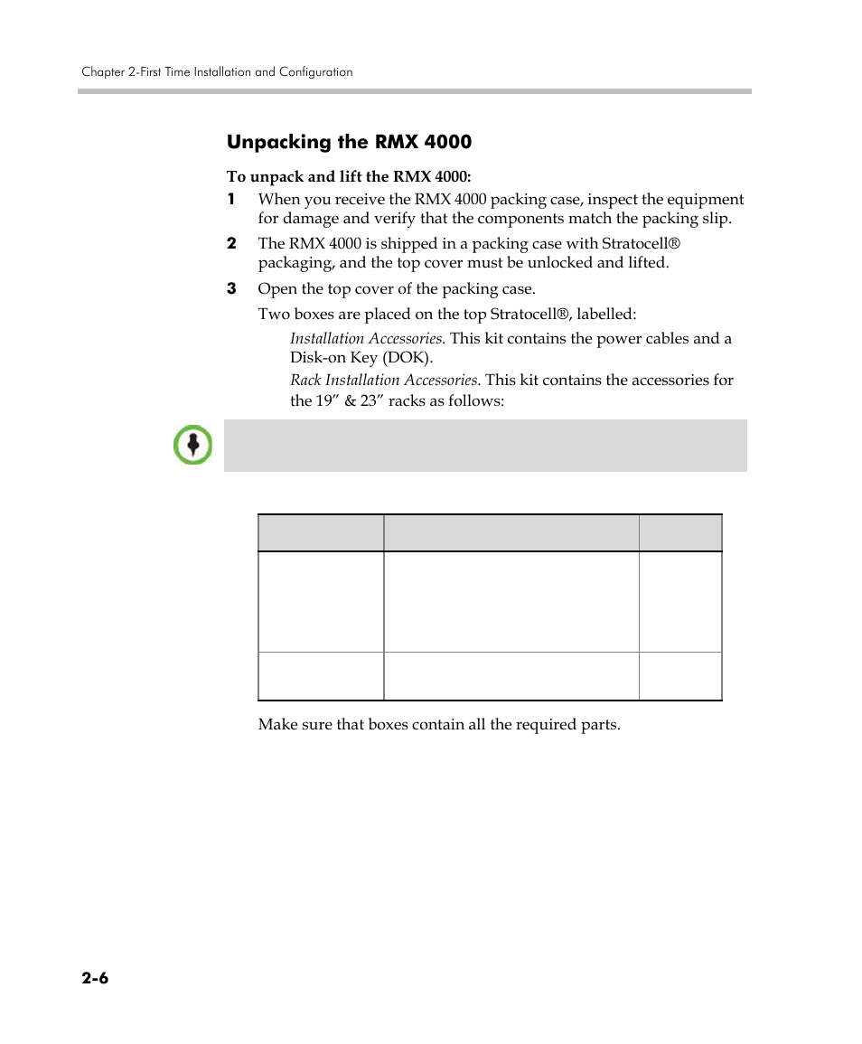 Unpacking the rmx 4000, Unpacking the rmx 4000 -6 | Polycom DOC2560C User Manual | Page 38 / 188