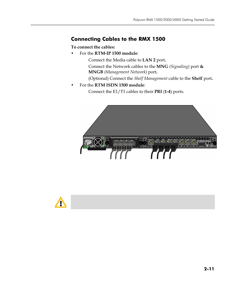 Connecting cables to the rmx 1500, Connecting cables to the rmx 1500 -11 | Polycom DOC2560C User Manual | Page 43 / 188