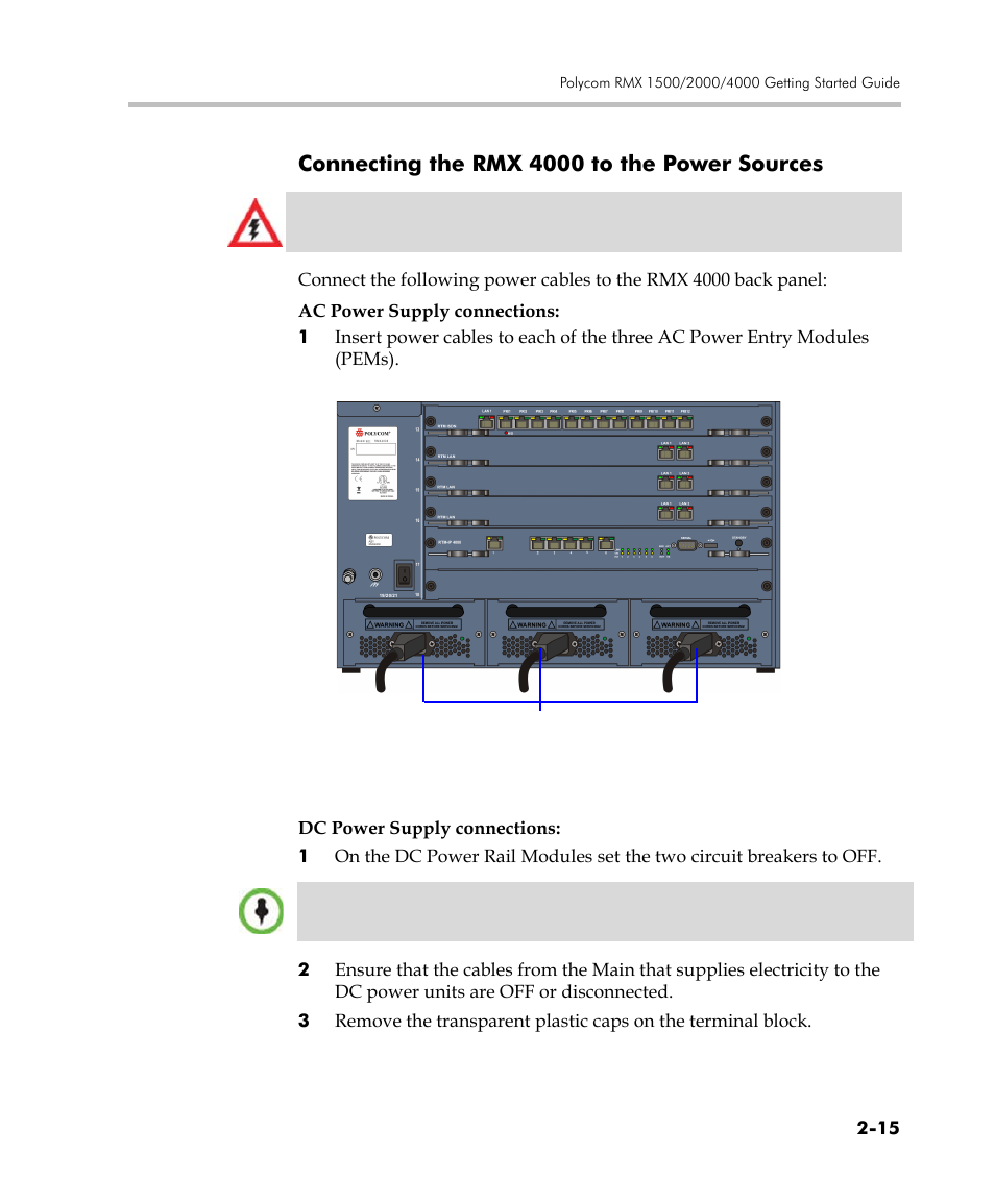 Connecting the rmx 4000 to the power sources, Connecting the rmx 4000 to the power sources -15 | Polycom DOC2560C User Manual | Page 47 / 188