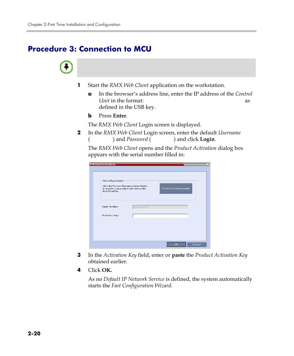 Procedure 3: connection to mcu, Procedure 3: connection to mcu -20 | Polycom DOC2560C User Manual | Page 52 / 188