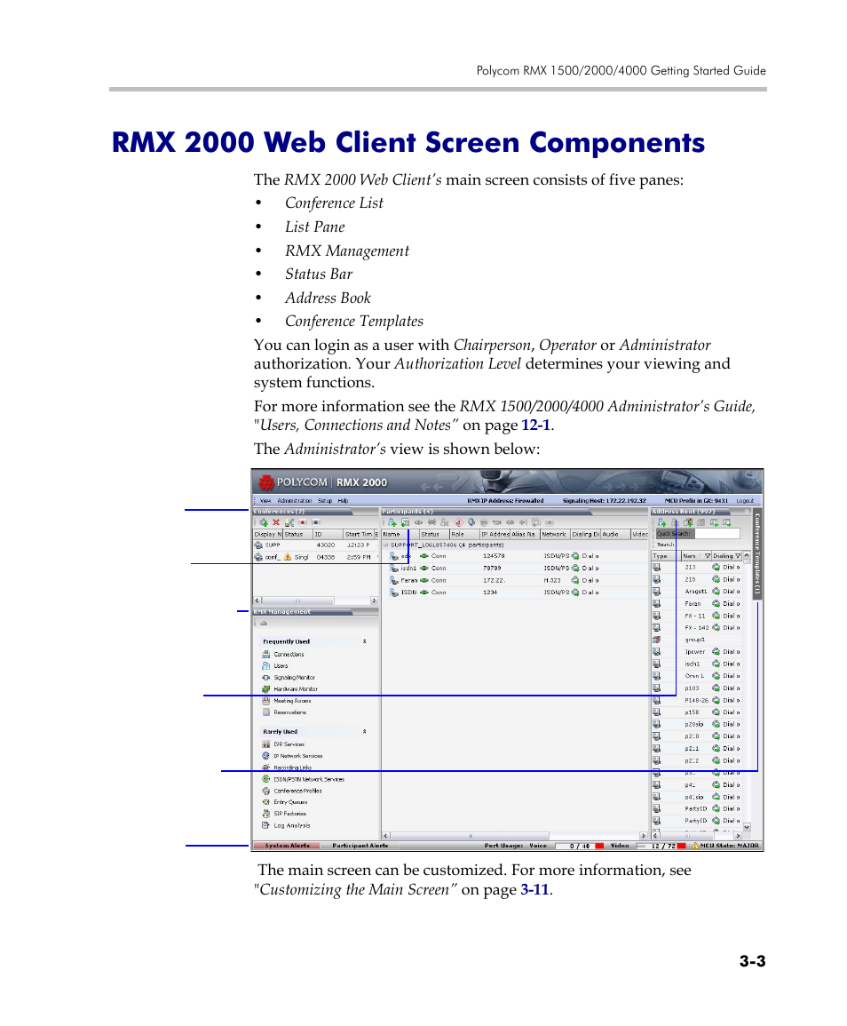 Rmx 2000 web client screen components, Rmx 2000 web client screen components -3 | Polycom DOC2560C User Manual | Page 81 / 188