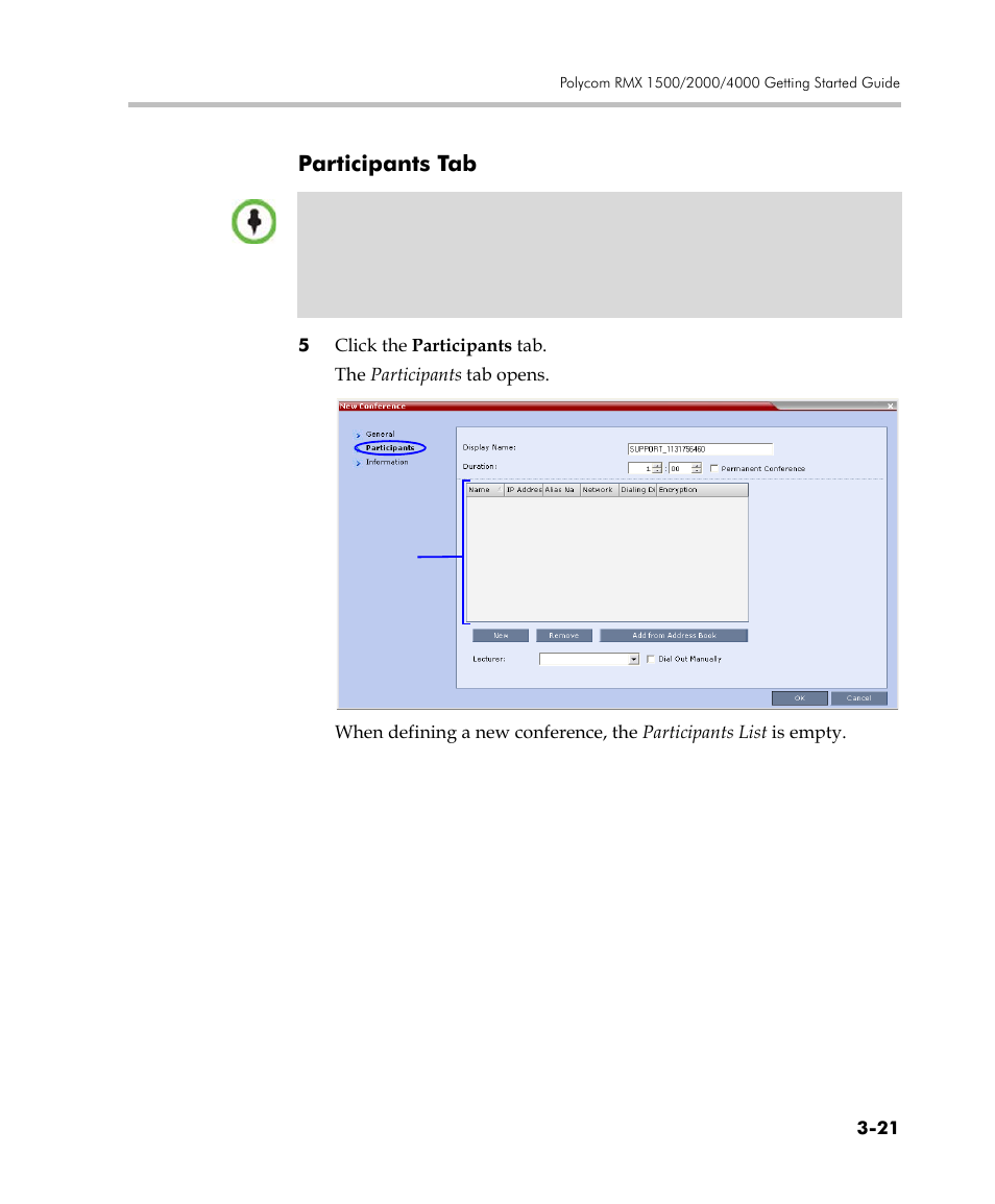 Participants tab, Participants tab -21 | Polycom DOC2560C User Manual | Page 99 / 188