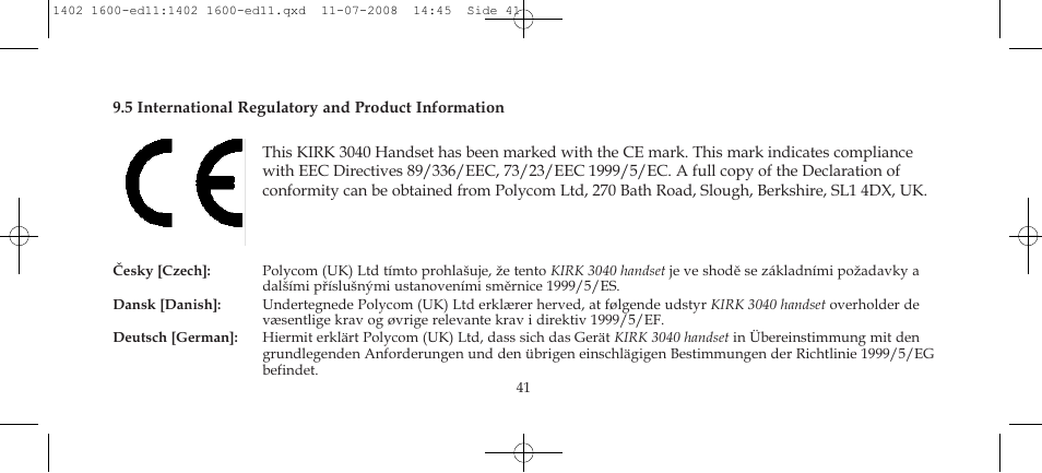 Polycom KIRK 3040 User Manual | Page 41 / 52