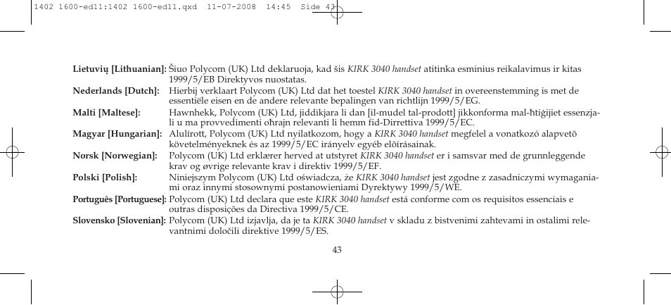 Polycom KIRK 3040 User Manual | Page 43 / 52
