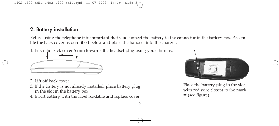 Battery installation | Polycom KIRK 3040 User Manual | Page 5 / 52