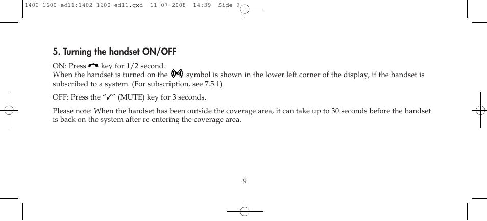 Turning the handset on/off | Polycom KIRK 3040 User Manual | Page 9 / 52