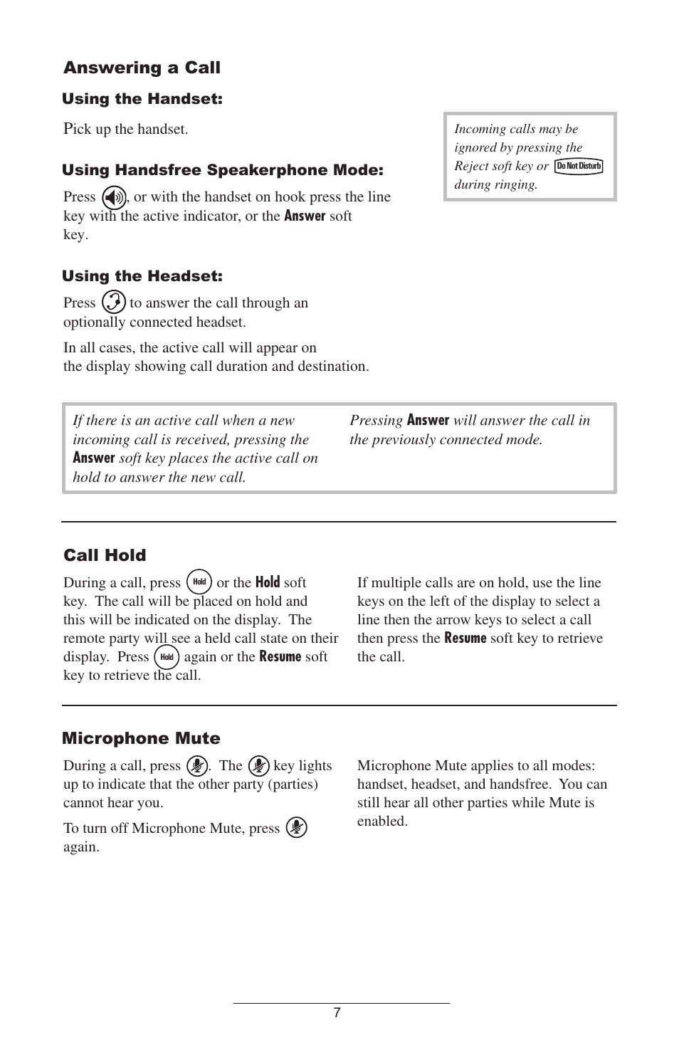 Answering a call, Call hold, Microphone mute | Polycom IP 600 SIP User Manual | Page 10 / 27
